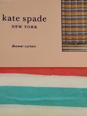 kate spade Striped Shower Curtain in Coral, White, Aqua